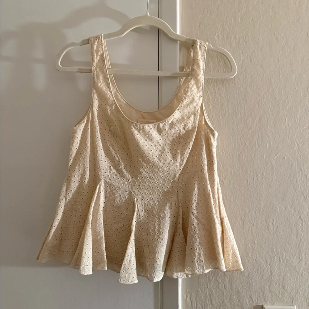 Rebecca Taylor Beige Eyelet Peplum Blouse - Picture 3 of 6